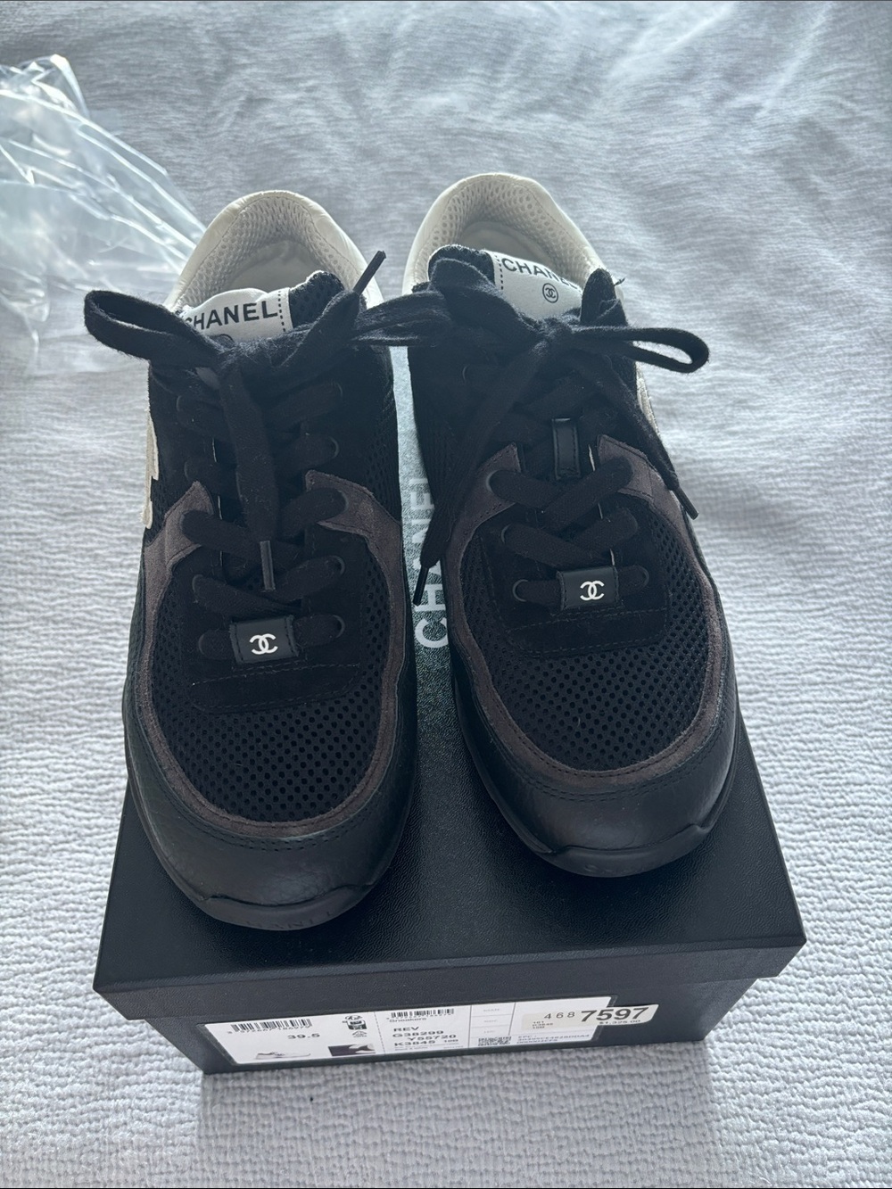 CHANEL Men's Black and Brown Lace-Up Sneakers with CC Emblem